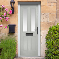 Crystal Carnoustie Left Hand External Door with 2 Panels and 2 Stipolytte Glazed Light - Agate Grey