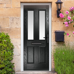Crystal Carnoustie Left Hand External Door with 2 Panel and 2 Stipolytte Glazed Light - Black