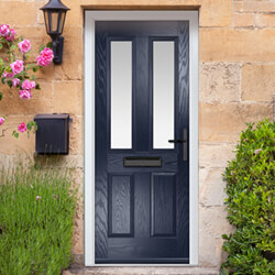 Crystal Carnoustie Left Hand External Door with 2 Panels and 2 Stipolytte Glazed Light - Blue