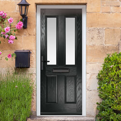 Crystal Carnoustie Right Hand External Door with 2 Panels and 2 Stipolytte Glazed Light - Black