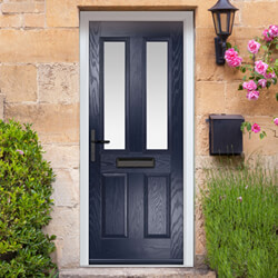 Crystal Carnoustie Right Hand External Door with 2 Panels and 2 Stipolytte Glazed Light - Blue