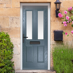 Crystal Carnoustie Right Hand External Door with 2 Panels and 2 Stipolytte Glazed Light - Slate Grey