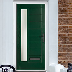 Crystal Monza Left Hand External Door with 8 Panel and 1 Stipolytte Glazed Light - Green