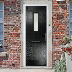 Crystal Sunningdale Left Hand External Door with 6 Panel and 1 Stipolytte Glazed Light - Black