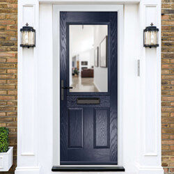 Crystal Lytham Right Hand External Door with 2 Panels and 1 Stipolytte Glazed Light - Blue