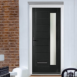 Crystal Monza Right Hand External Door with 8 Panel and 1 Stipolytte Glazed Light - Black