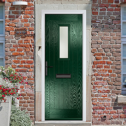 Crystal Sunningdale Right Hand External Door with 6 Panel and 1 Stipolytte Glazed Light - Green
