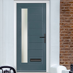 Crystal Monza Left Hand External Door with 8 Panel and 1 Stipolytte Glazed Light - Slate Grey