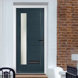 Crystal Monza Left Hand External Door with 8 Panel and 1 Stipolytte Glazed Light - Anthracite Grey