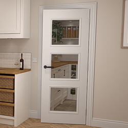 Deanta Trinity Internal Door with 3 Clear Glazed Light - White Primed
