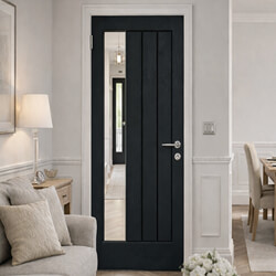 P M Mendes Mexicano Internal Door with 3 Panel and 1 Clear Glazed Light - Prefinished Black Oak