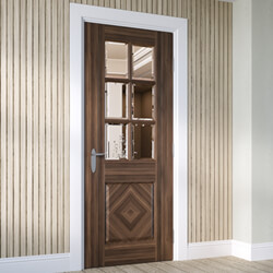 Joseph Miles Kensmore Internal Door - 1 Panel and 6 Clear Bevelled Glazed Light Prefinished Walnut