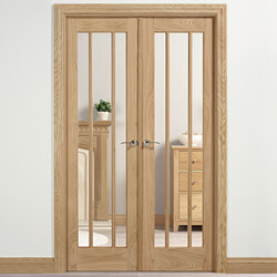 LPD Lincoln W4 Internal Room Divider Door Set with 3 Clear Glazed Light - Unfinished Oak