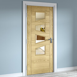 Joseph Miles Toledo Internal Door with 7 Panel and 4 Clear Slanted Glazed Light - Prefinished Oak