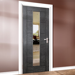 Joseph Miles Toledo Internal Door with 7 Panel and 1 Clear Glazed Light - Painted Brushed Black Oak