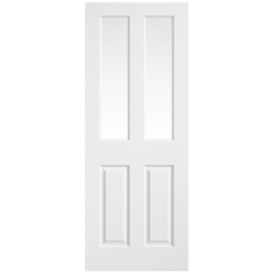 LPD Regency Textured Moulded Internal Door - 2 Panel - 2 Clear Glazed Light - White Primed
