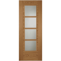 P M Mendes Iseo Internal Door with 5 Panel and 4 Clear Glazed Light - Prefinished Oak