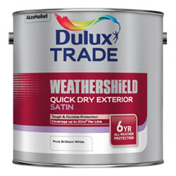 Dulux Trade Weathershield Quick Dry Exterior Satin Paint 2.5 Litre - Pure Brilliant White