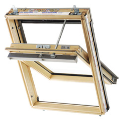 Keylite Electric Center Pivot TCP Clear Lacquered Pine Roof Window