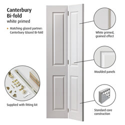 JB Kind Canterbury White Primed 4-Panel Internal Bi-Fold Door | Buildworld