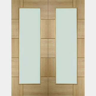 XL Joinery Ravenna Internal Door Pair with 20 Panel and 2 Clear Glazed Light - Unfinished Oak