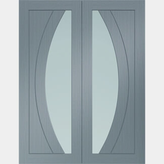 XL Joinery Salerno Internal Door Pair with 2 Clear Glazed Light - Prefinished Light Grey