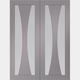 XL Joinery Verona Internal Door Pair with 4 Clear Glazed Light - Prefinished Light Grey