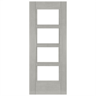 Deanta Montreal Internal Fire Door with 6 Panel 4 Clear Glazed Light Prefinished Light Grey As
