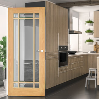 Deanta Kerry Internal Door with 9 Clear Bevelled Glazed Light - Unfinished Oak