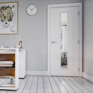 Deanta Seville Internal Fire Door with 7 Panel and 1 Clear Glazed Light - White Primed