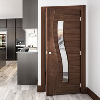 Deanta Cadiz Internal Door with 2 Panel and 1 Clear Glazed Light - Prefinished Walnut