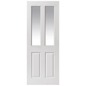 JB Kind Canterbury Internal Door - 2 Panel and 2 Clear Glazed Light - White Primed Smooth Textured