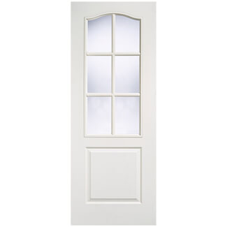 LPD Classical Moulded Internal Door with 1 Panel and 6 Clear Glazed Light - White Primed
