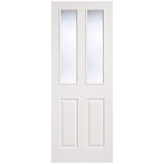 LPD Textured Unfinished White Internal Door with 2 Panel and 2 Clear Glazed Light - Prefinished White
