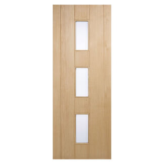 LPD Copenhagen External Door with 5 Panel and 3 Obscure Glazed Light - Unfinished Oak