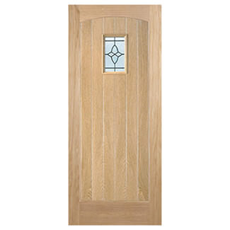 LPD Cottage Leaded External Door with 1 Panel and 1 Obscure Glazed Light - Unfinished Oak