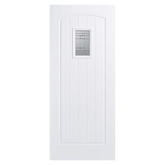 LPD Cottage Leaded External Door with 5 Panel and 1 Obscure Glazed Light - Prefinished White