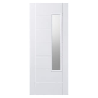 LPD Newbury External Door with 7 Panel and 1 Frosted Glazed Light - Prefinished White