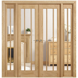 LPD Lincoln W6 Internal Room Divider Door Set with 3 Clear Glazed Light - Unfinished Oak