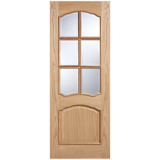 LPD Riviera Internal Door with 1 Panel and 6 Clear Glazed Light - Unfinished Oak