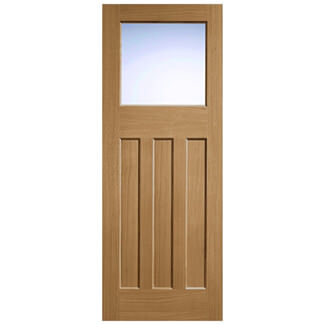 LPD DX 30s Style Internal Door with 3 Panel and 1 Frosted Glazed Light - Unfinished Oak
