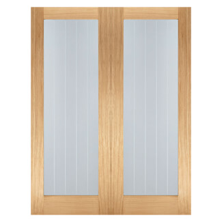 LPD Mexicano Pattern-10 Internal Door Pair with 2 Clear Glazed Light - Unfinished Oak