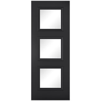 LPD Antwerp Internal Door with 3 Clear Glazed Light - Black Primed