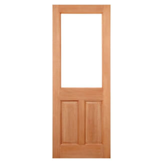 LPD 2XG External Door with 2 Panel and 1 Clear Glazed Light - Unfinished Hardwood