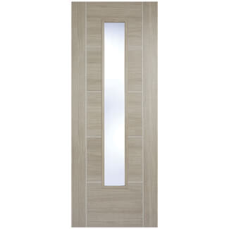 LPD Vancouver Laminate Internal Door with 5 Panel and 1 Clear Glazed Light - Prefinished Light Grey