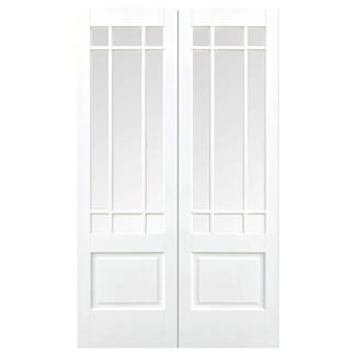 LPD Downham Internal Door Pair with 18 Clear Glazed Light - White Primed