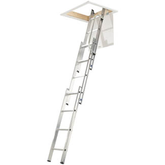 Werner 3 Section 12 Treads Aluminium Loft Ladder With Handrail