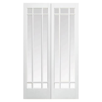 LPD Manhattan Internal Door Pair with 18 Clear Glazed Light - White Primed