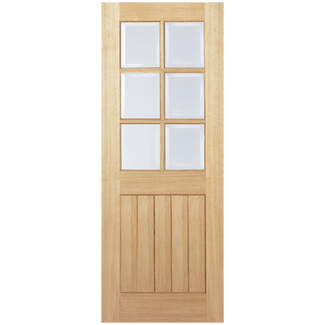 LPD Mexicano Internal Door with 5 Panel and 6 Clear Glazed Light - Unfinished Oak