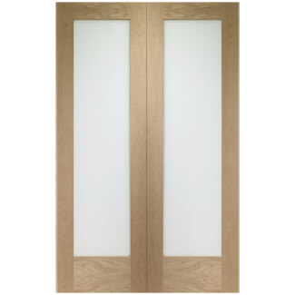 XL Joinery Pattern 10 Internal Door Pair with 2 Obscure Glazed Light - Unfinished Oak